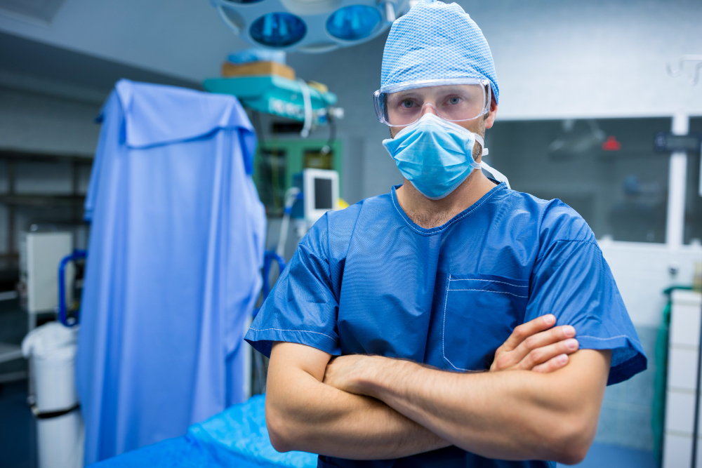 Portrait Surgeon Standing With Arms Crossed Operation Room 