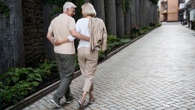 Senior couple walking